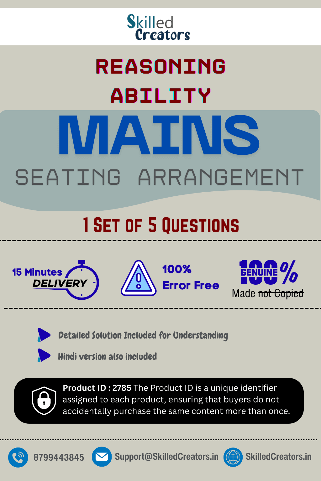Reasoning Mains Seating Arrangement (Product ID - 2785)